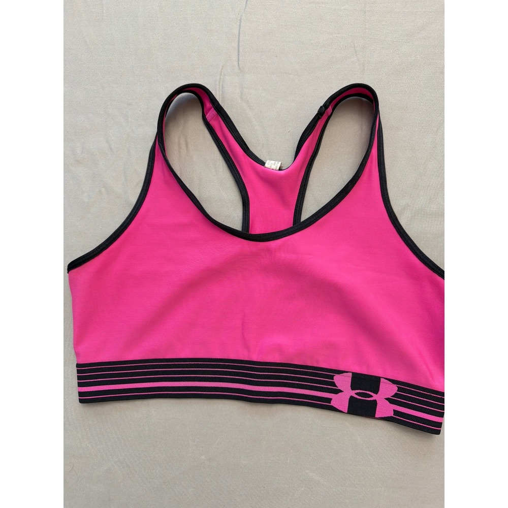 Under Armour Womens HeatGear Mid Impact Racerback Sports Bra Pink Black 1236768